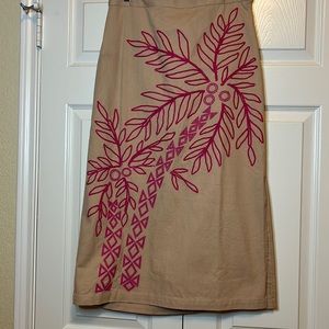 Maeve Anthropology khaki skirt with pink stitch detail tag 12 waist 14.5 inches